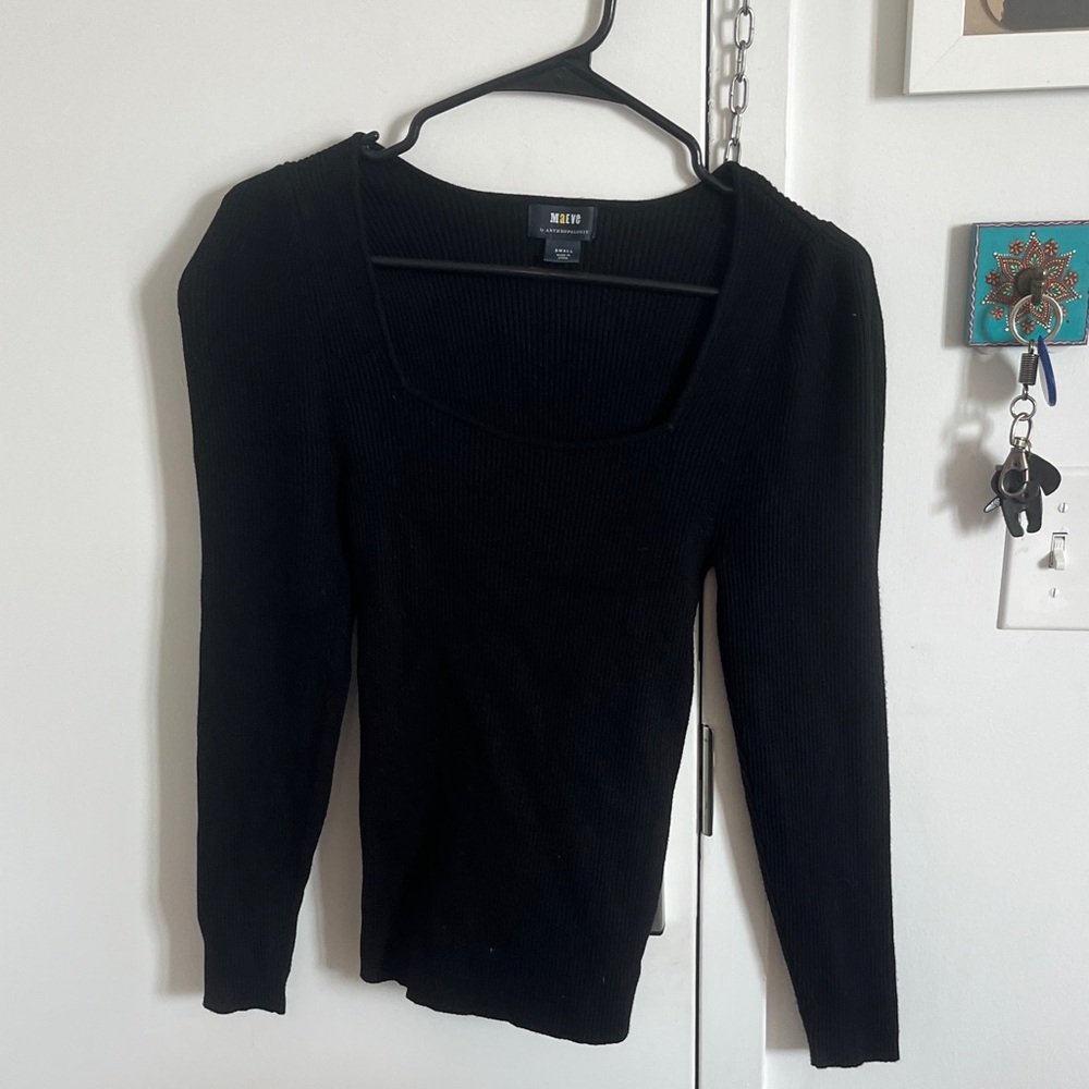 Anthropologie Maeve Black Ribbed Top